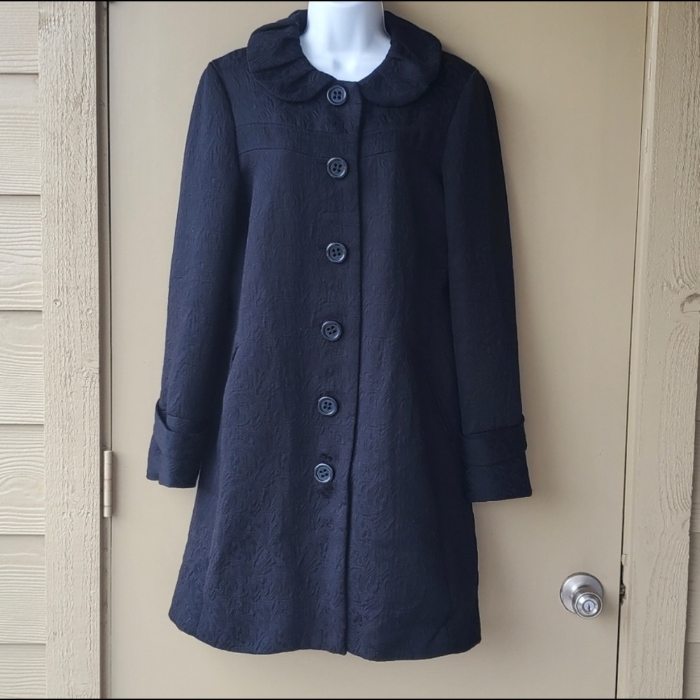 Nicole by Nicole Miller Black Ruffled Peacoat